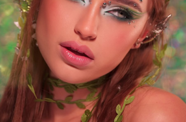 Cinematic fantasy makeup aesthetic with celestial shimmer and glossy skin