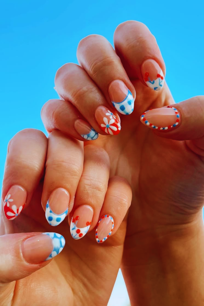 French tip almond nails with minimalist summer nail details