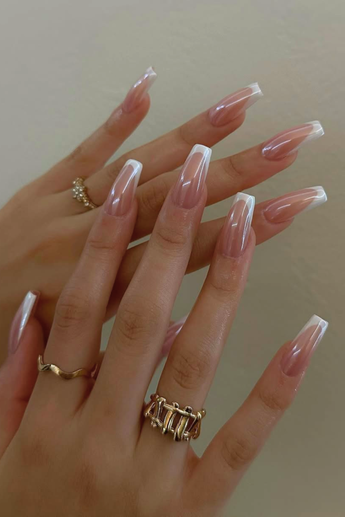 Glazed manicure with luminous nail finish