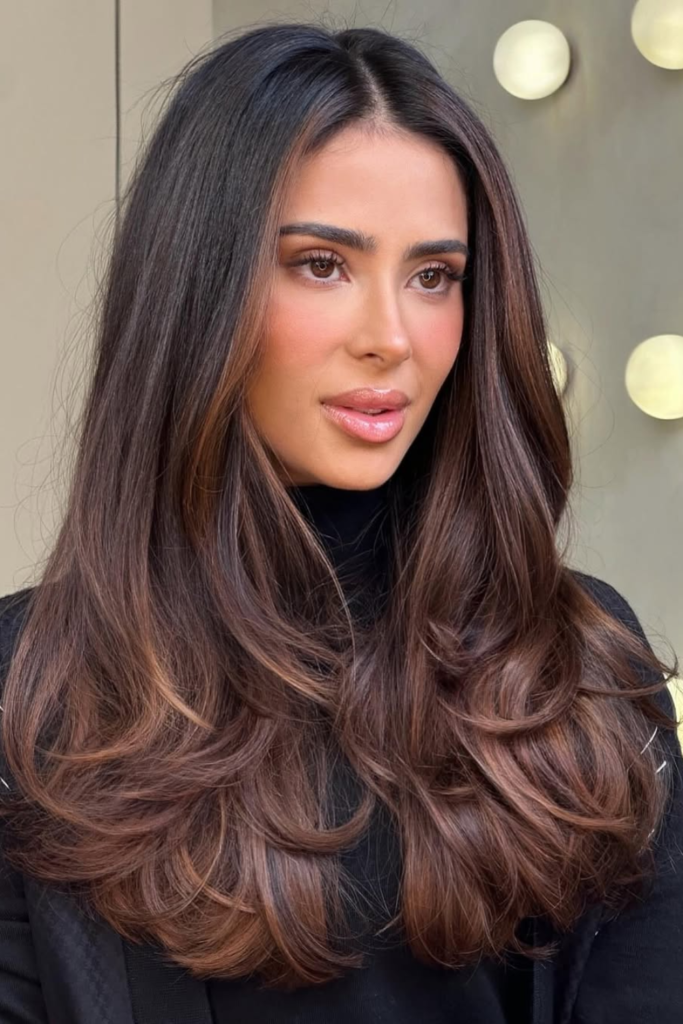 Glossy espresso brunette wig with luxurious shine