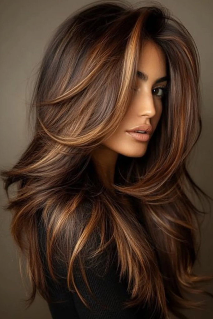 Golden hour highlights on dimensional brunette hair