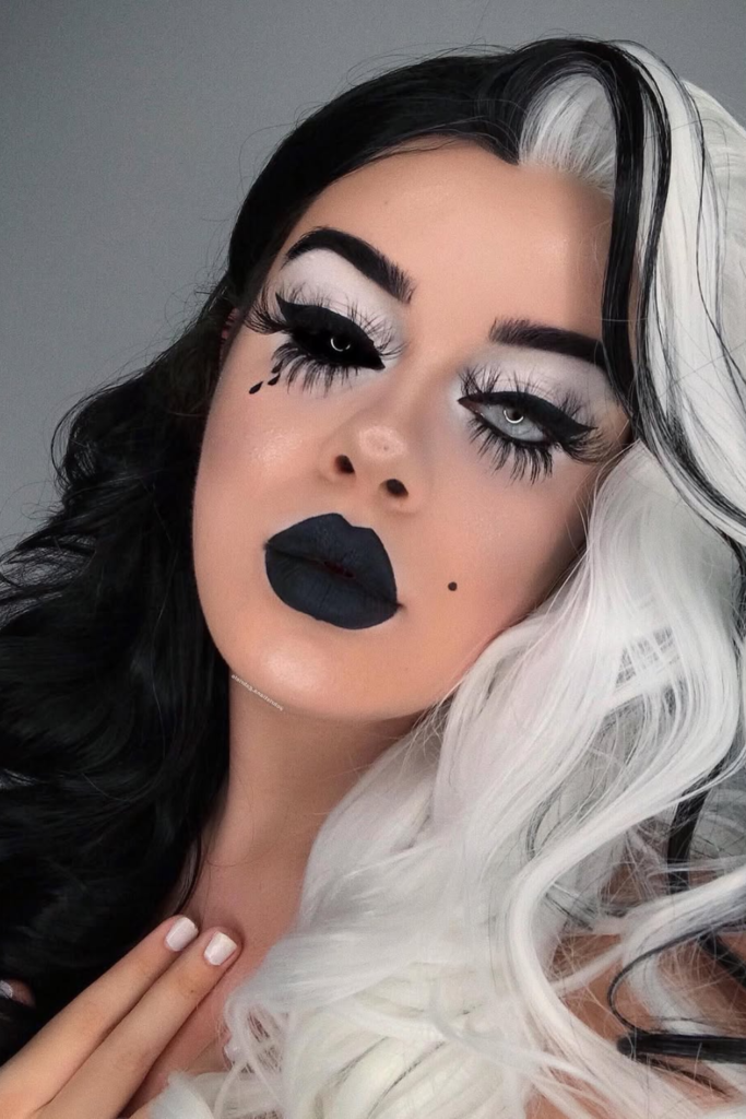 Gothic angel makeup with silver shimmer and dramatic eyes
