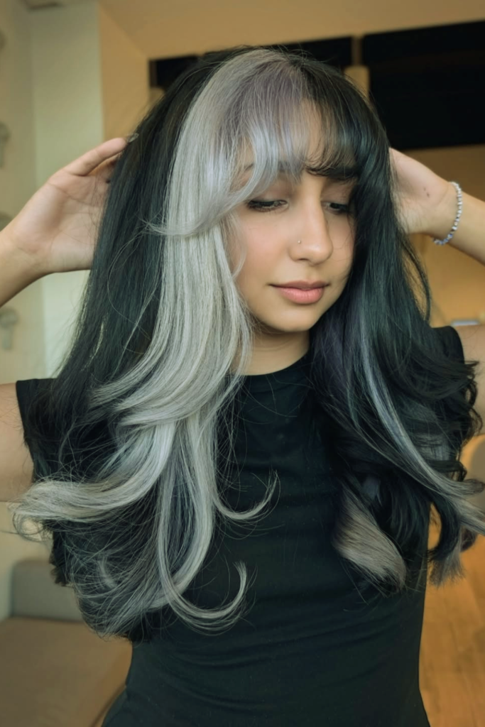 Graphite grey bold hair color sleek modern style