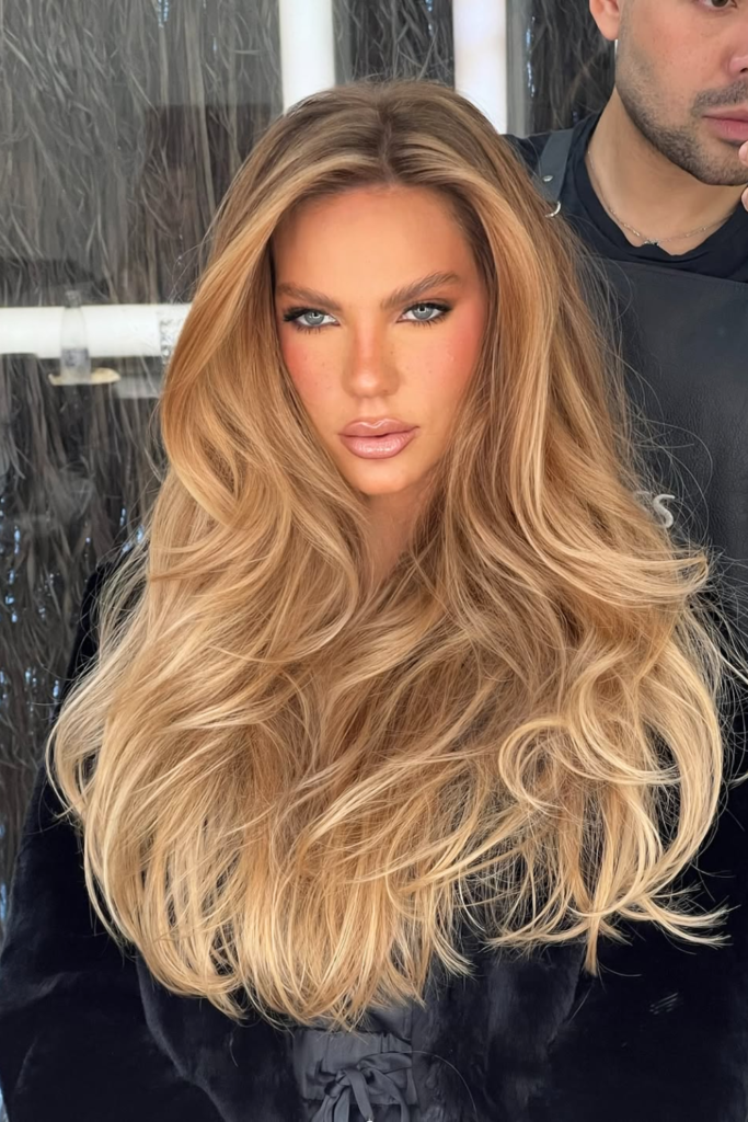 Honey blonde ombre wig with soft glam layered waves