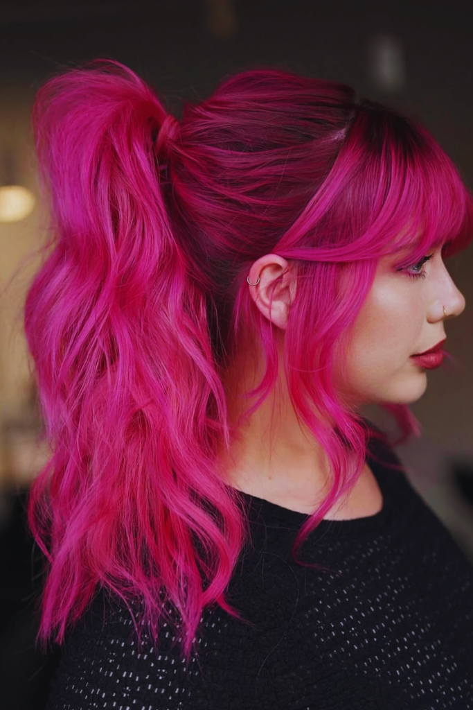 Hot pink bold hair color with bright finish