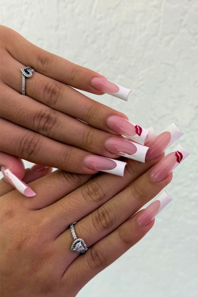 Lip gloss French nails with glossy pink finish