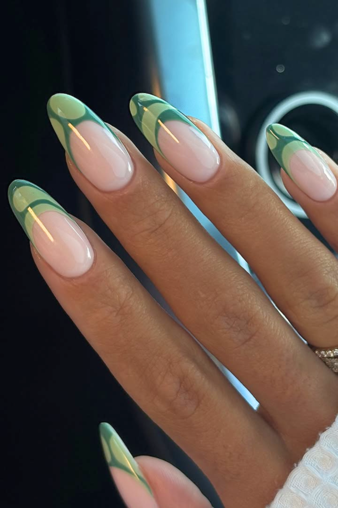 Matcha green manicure with minimalist nail design