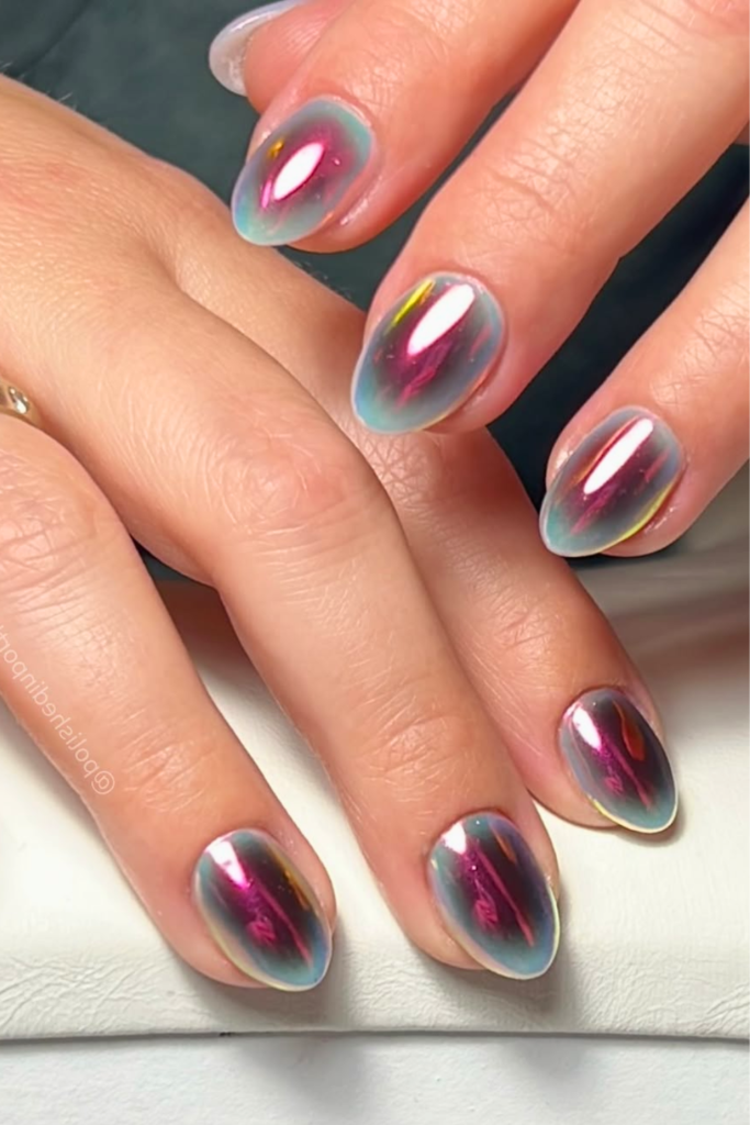 Metallic burst nails with chrome firework inspired nail art
