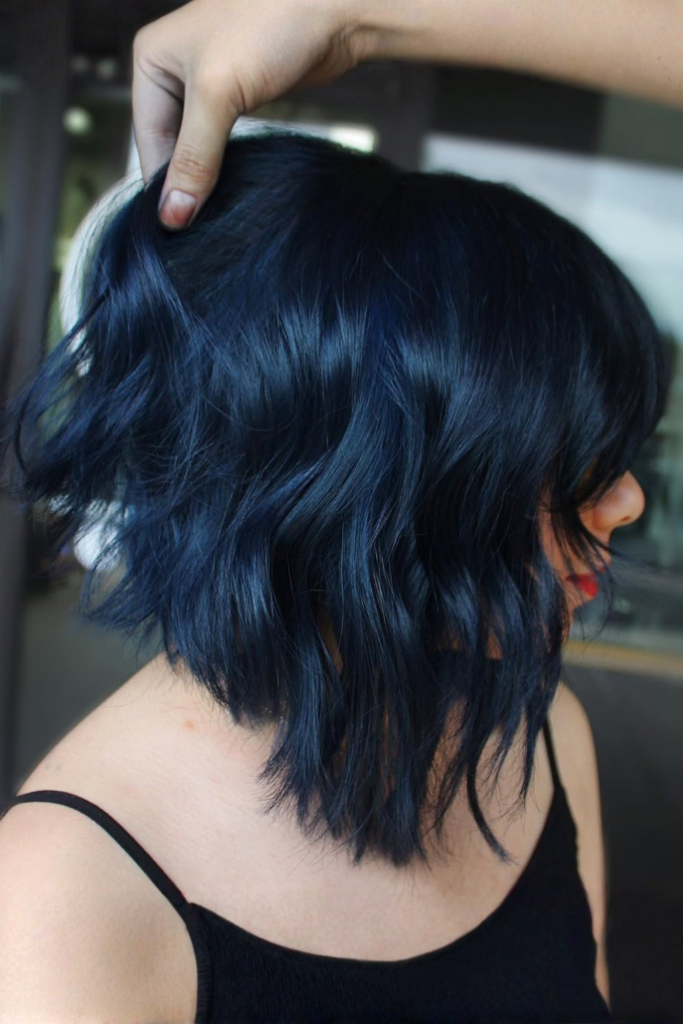 Midnight blue black hair color with subtle cool undertones