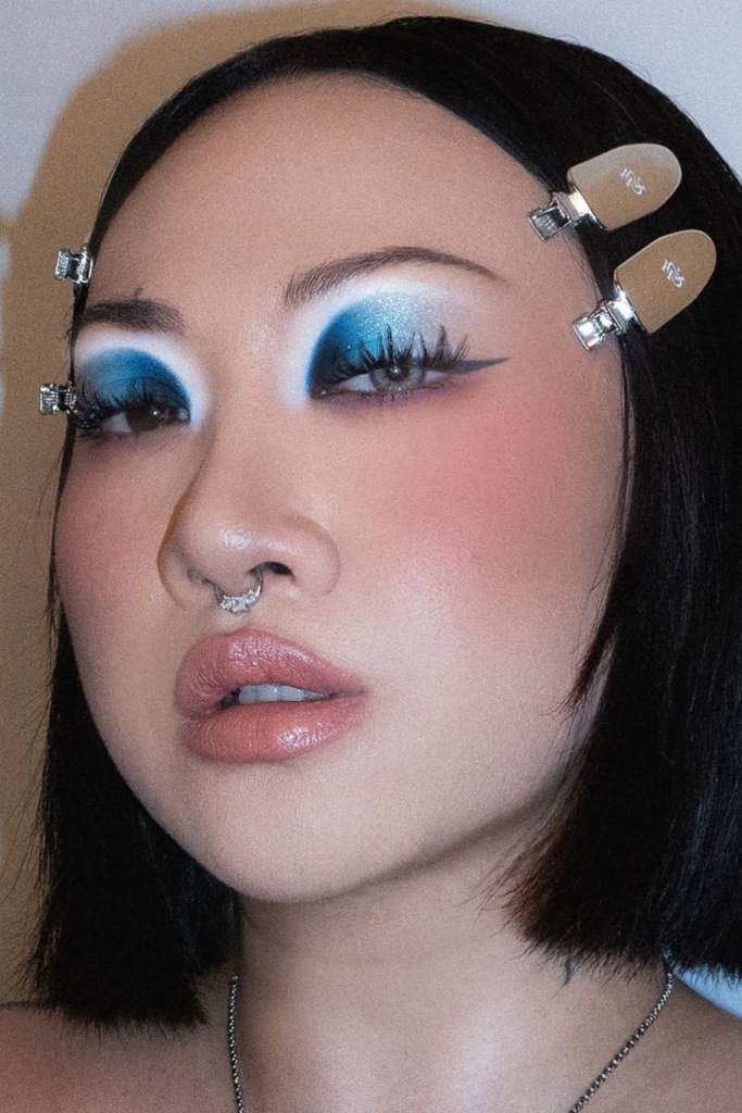 Celestial moon priestess makeup with silver fantasy details