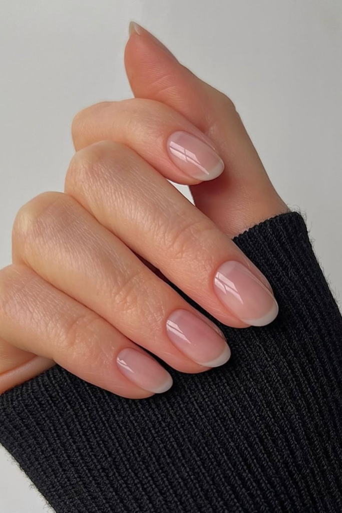 Natural nude manicure with minimalist nail tips
