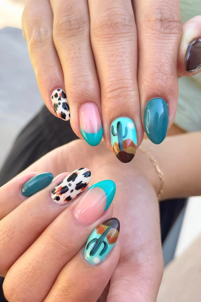 Natural nude nails with subtle western accents