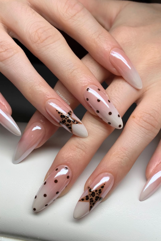 Nude chrome nails with soft western glam
