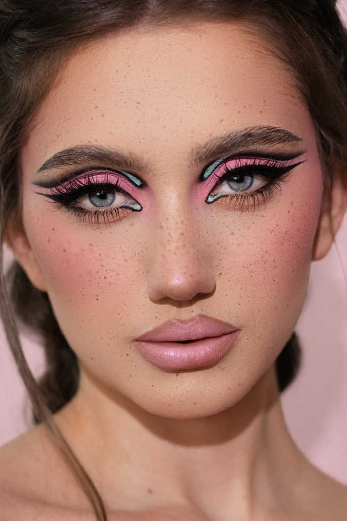 Opalescent makeup with pearly shimmer and radiant skin