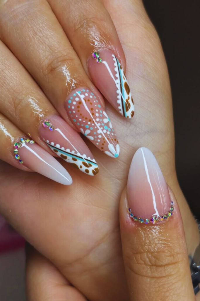 Rodeo glam acrylic nails with chrome accents