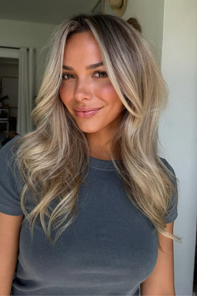Root melt blonde hair with seamless blending