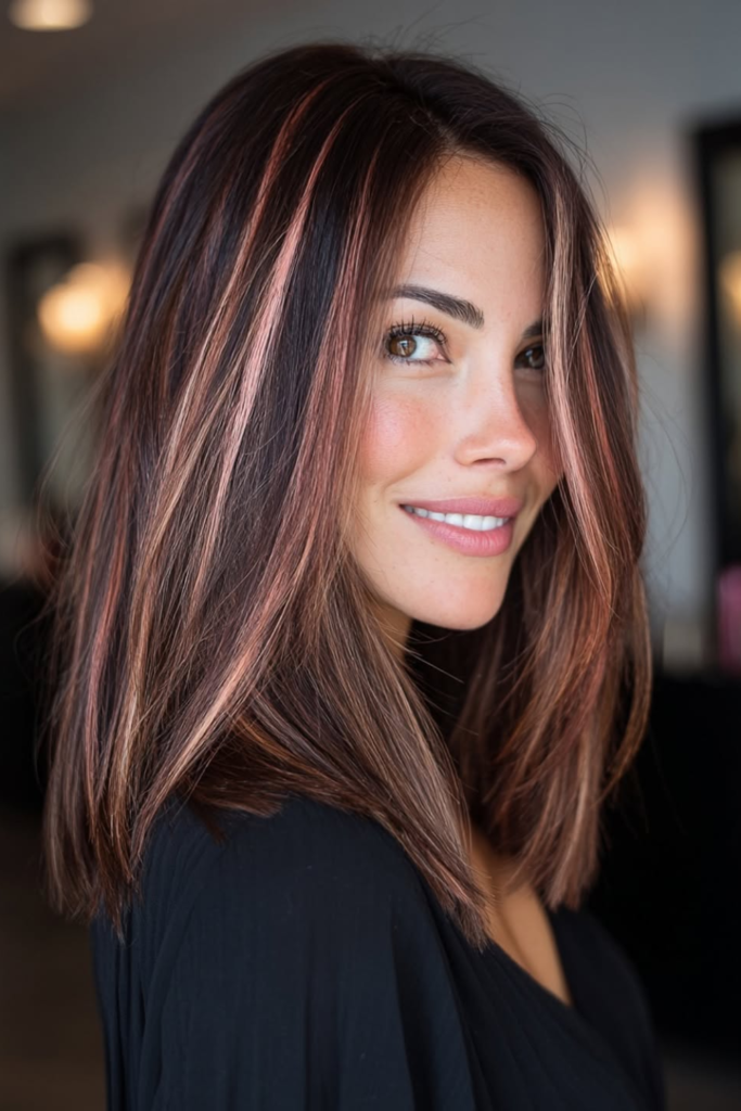 Rose brown hair with soft rosy warmth