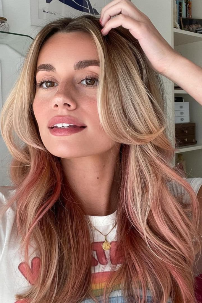 Rose gold underlayer hair color for brunettes