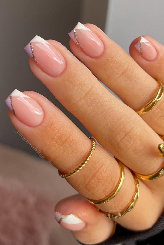 Short square manicure with clean white tips