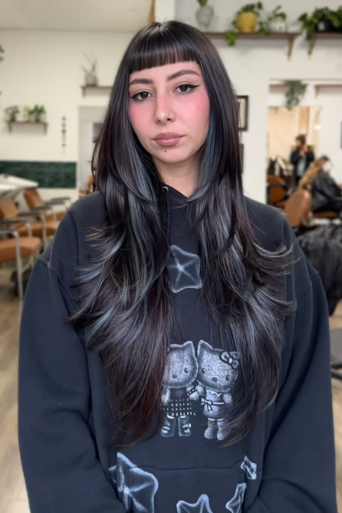 Silver hidden hair color on dark hair