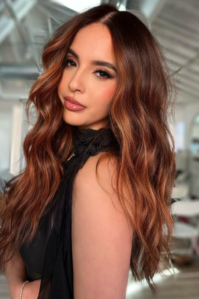 Soft copper glow hair in natural lighting