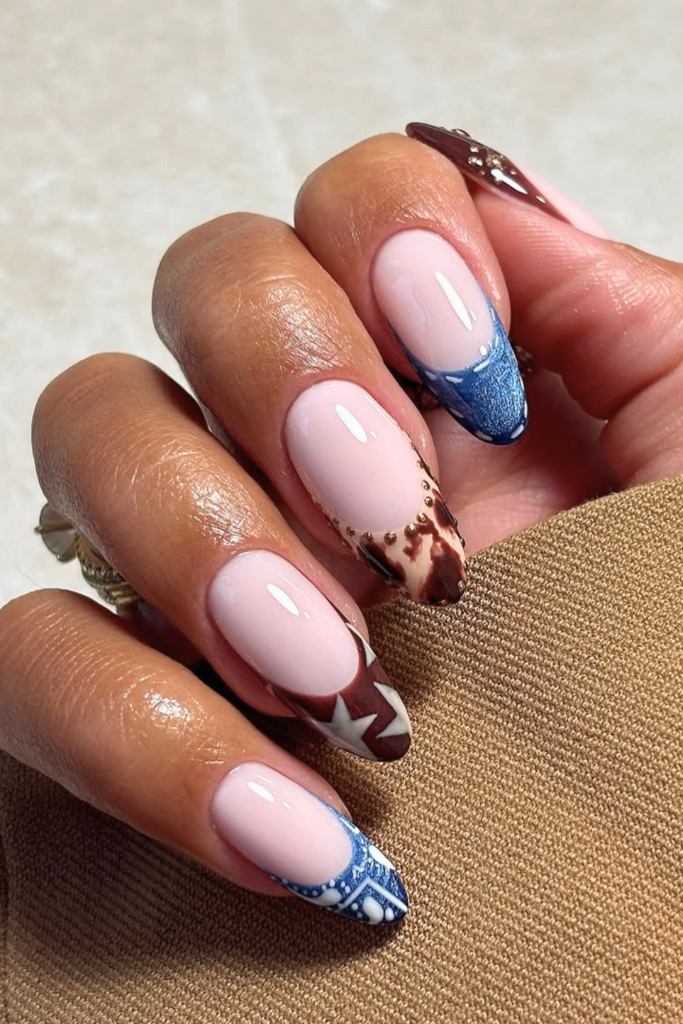 Soft rodeo glam French tip nail design