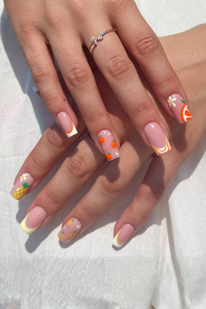 Summer vacation manicure with colorful nail tips