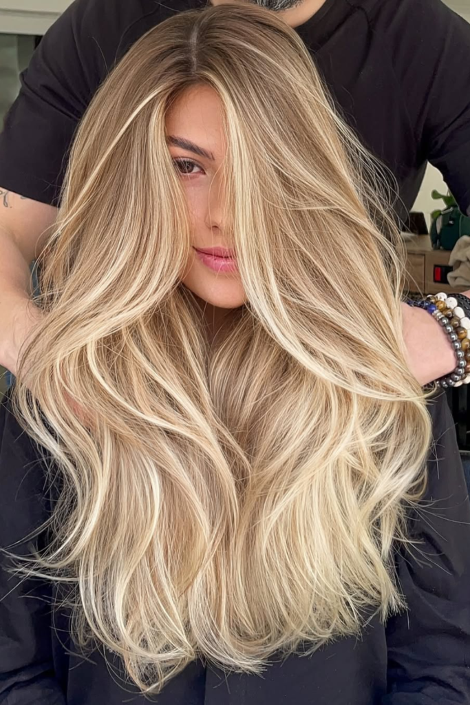 Warm butter blonde hair with creamy tones