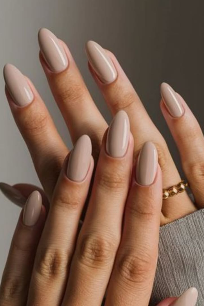 Almond nails with elegant nude polish