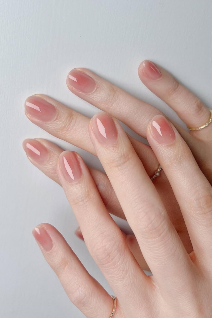 Rose water nails with soft pink glossy finish