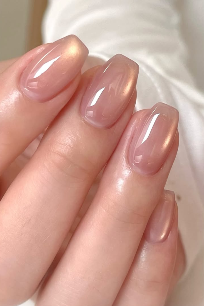 Nude jelly nails with translucent glossy finish