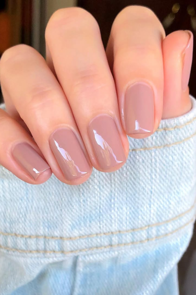 Dewy nude nails with hydrated glossy look