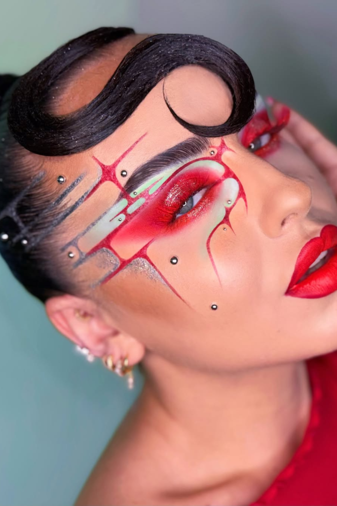 Abstract eyeliner design featuring freehand artistic eye makeup lines