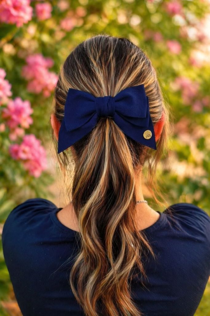 Classic ponytail finished with a bow accessory