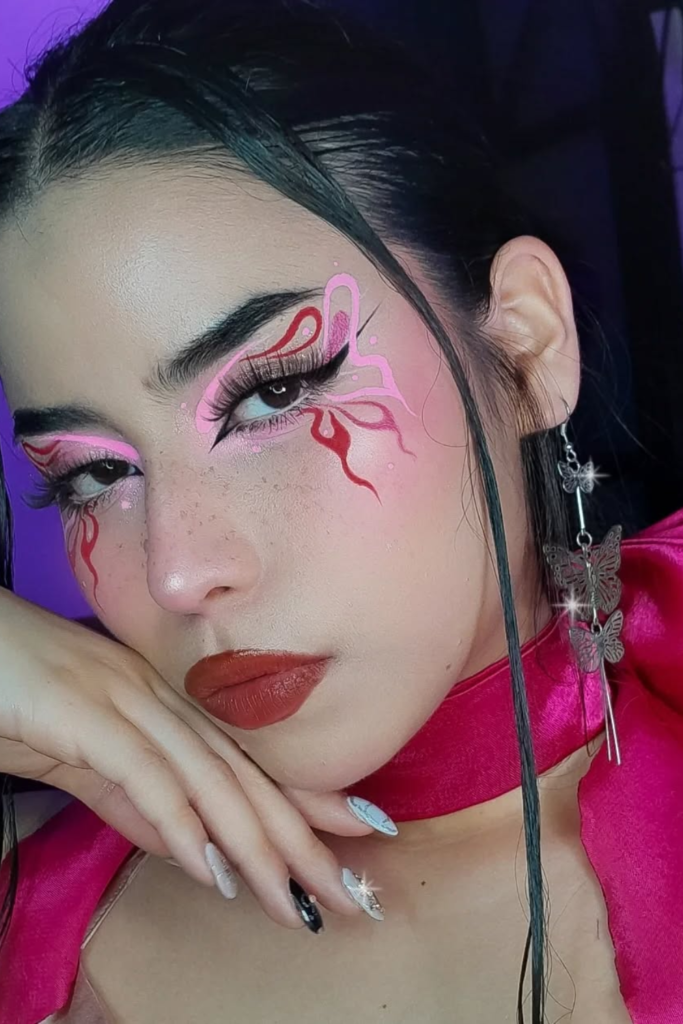 Butterfly wing eyeliner design with delicate artistic eye makeup details