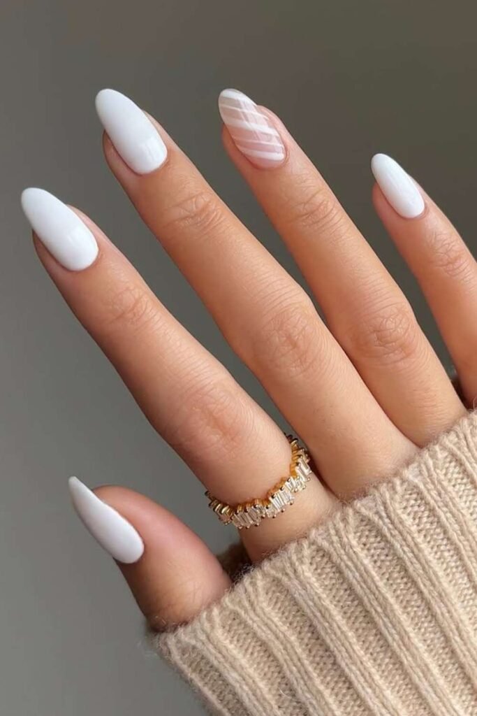 Clean white nails with timeless nail design