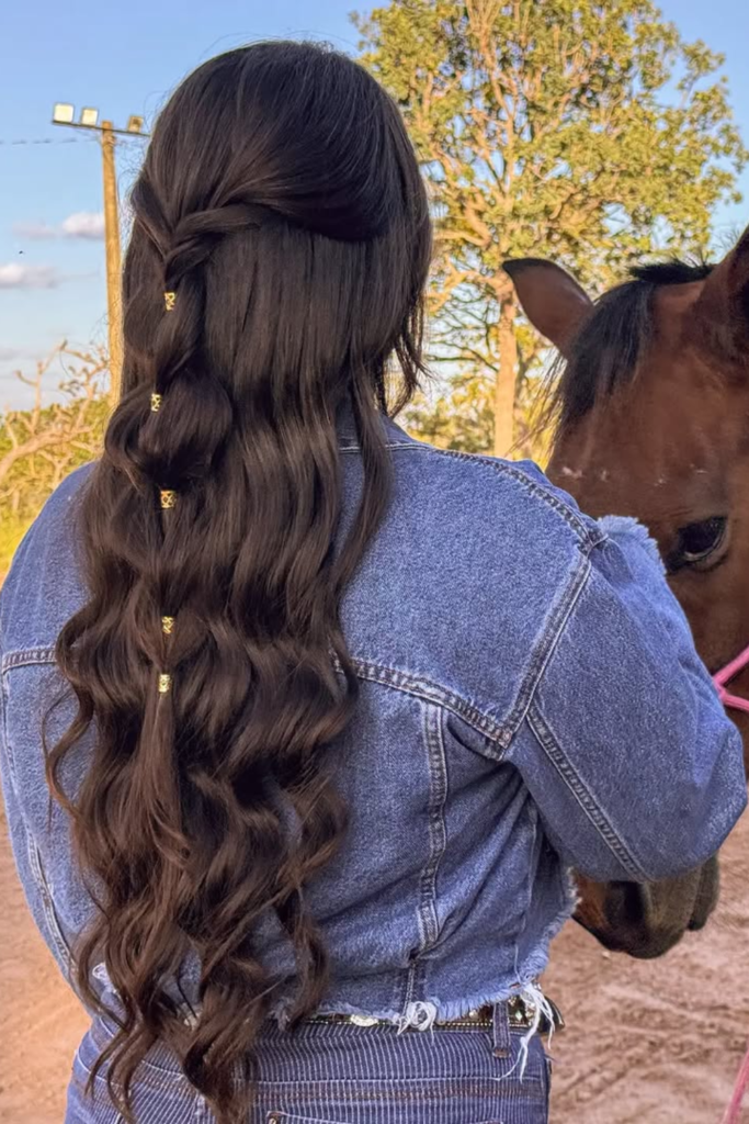 Cowgirl bubble braid with voluminous texture