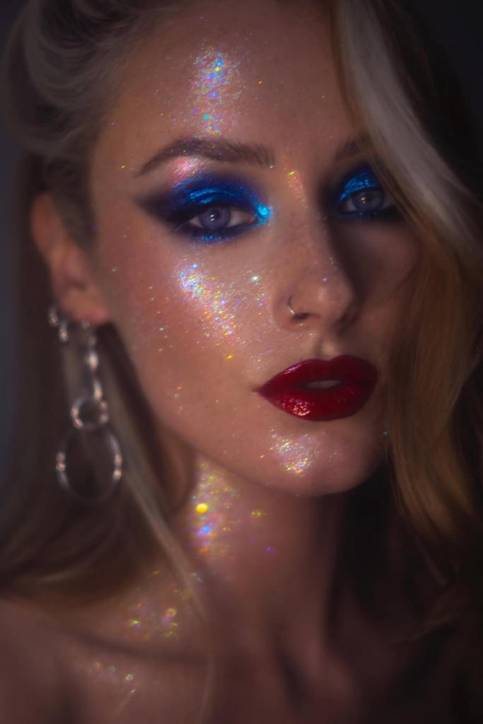 Firework inspired glitter eye makeup look