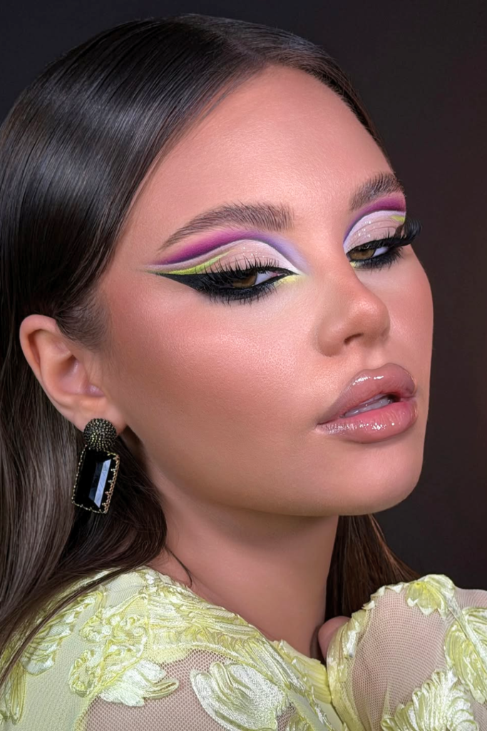 Floating crease eyeliner with clean lines and modern editorial eye makeup