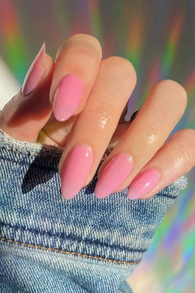 Jelly pink nails with glossy natural finish
