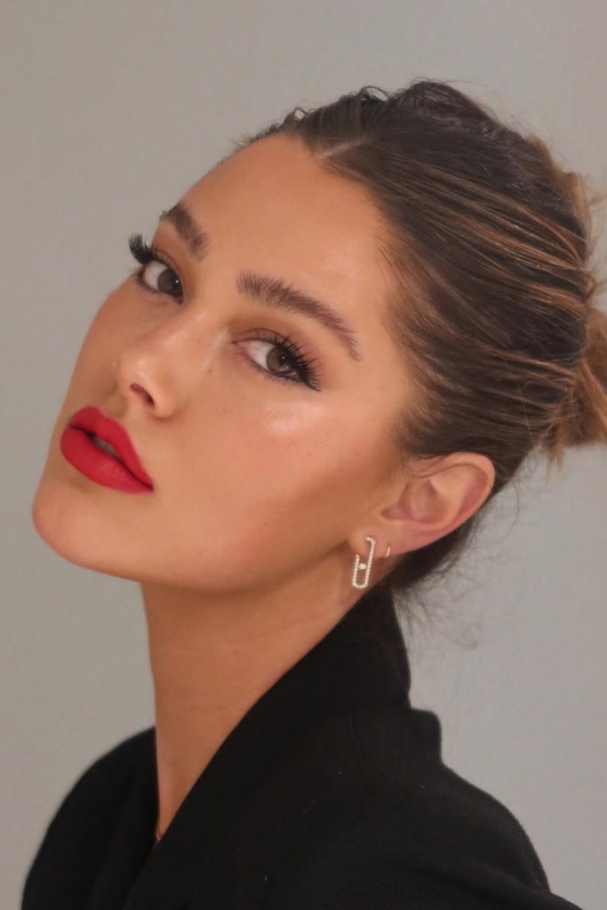 Minimal makeup with classic red lipstick