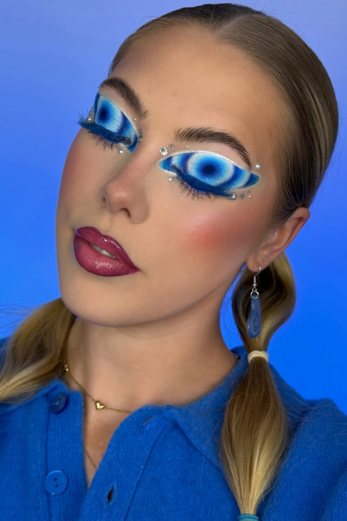 Optical illusion eyeliner creating a lifted and elongated eye appearance
