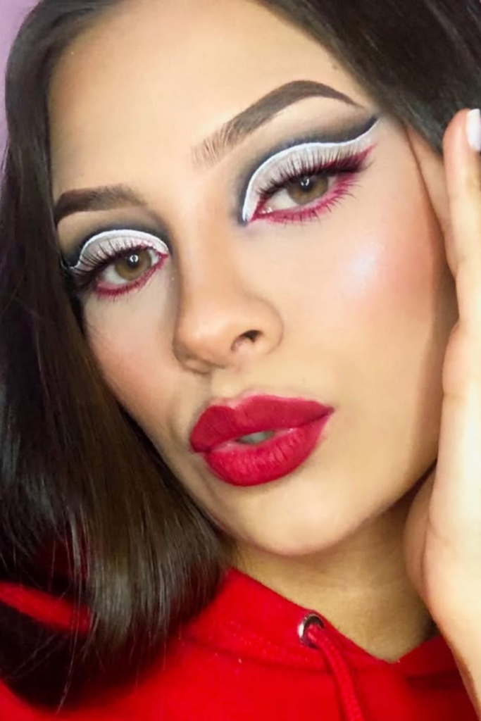 Red white and blue cut crease makeup