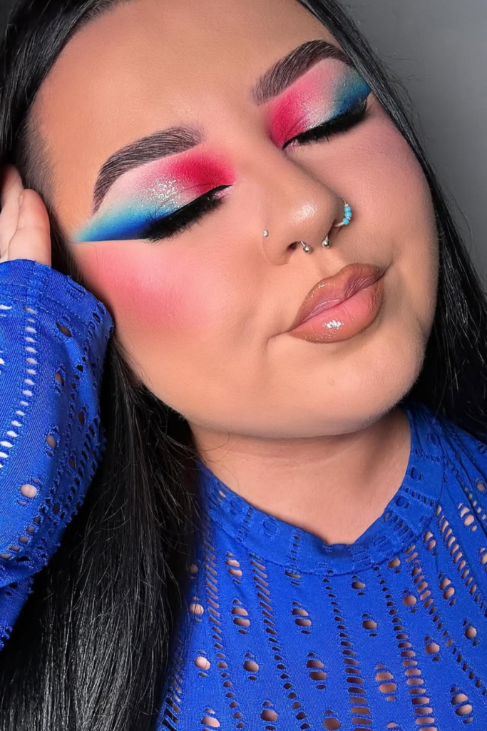 Red white and blue eyeshadow makeup look