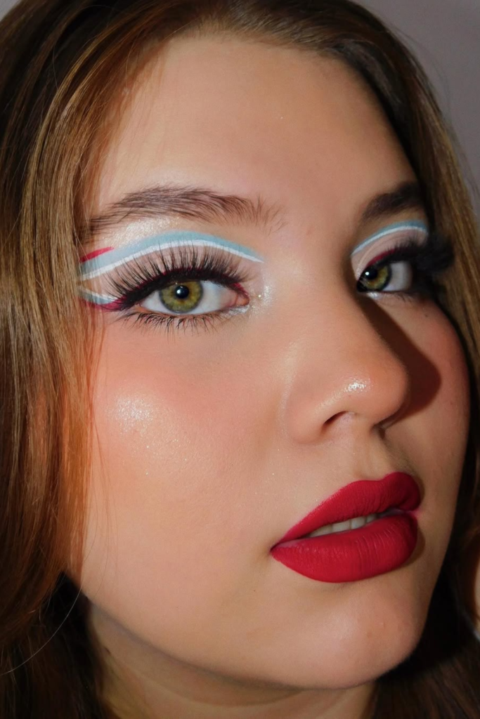 Red white and blue graphic eyeliner design