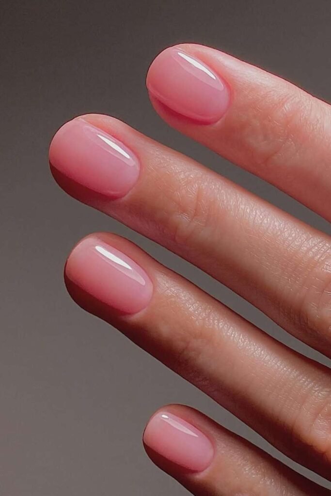 Rose water nails with soft pink glossy finish