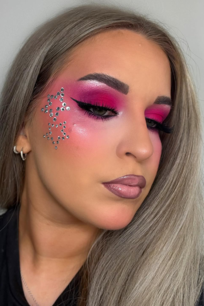 Star rhinestone eye makeup with shimmer