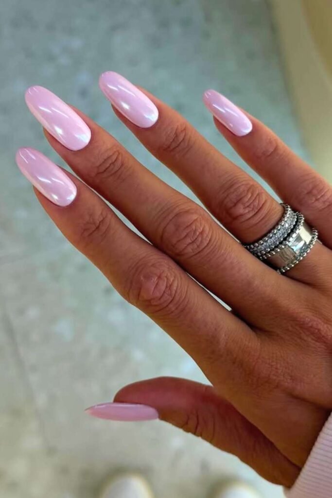 Strawberry milk nails with soft pink manicure