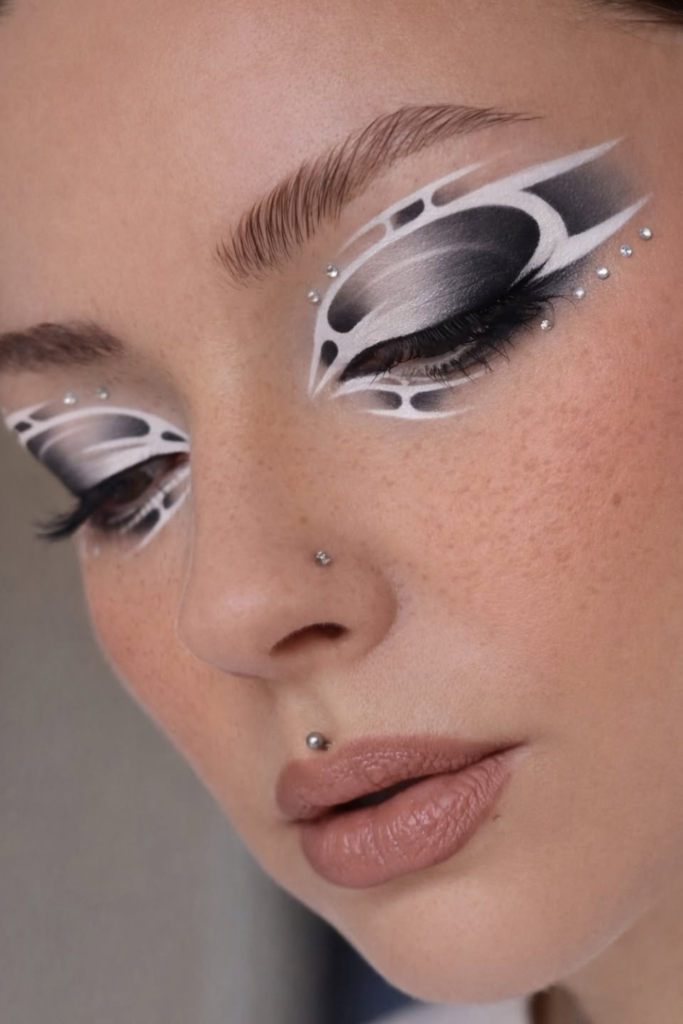 White eyeliner design creating a clean and modern eye makeup statement