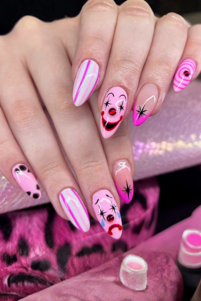 Pop art manicure with comic-inspired colorful nail design